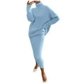 thumbnail image 1 of SELONE Beach Dresses for Women 2 Piece Outfits Skirt Sets Plus Size Casual Solid Knitting Slimming Hip Wrap Long Sleeve Turtleneck Sweaters Skirt Suit 22-Light Blue XXXL, 1 of 5