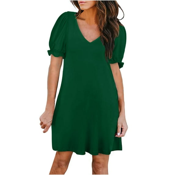 SELONE Beach Dresses for Women Casual Dresses for Women Casual Short Sleeve V Neck with Pockets Summer Solid Color Fashion Beach Classy Y2K Soft Summer Dresses for Women Plus Size Dress Green L