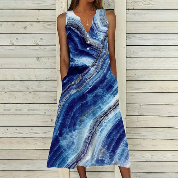 SELONE Beach Dresses for Women Casual Summer Summer Casual Short Sleeve with Pockets V Neck Button Down Printed Swing Midi Dresses for Women for Everyday Wear Beach Vacation Day to Night Khaki XL