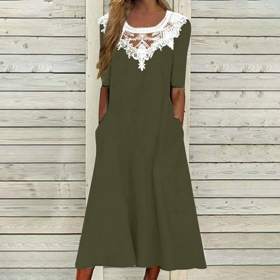 SELONE Beach Dresses for Women Plus Size Summer Casual Short Sleeve with Pockets V Neck Button Down Printed Swing Midi Dresses Plus Size Dress for Everyday Wear Beach Vacation Day to Night Navy M