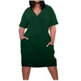 thumbnail image 1 of SELONE Beach Dresses for Women Summer Dresses for Women Plus Size Oversized Casual Short Sleeve V Neck with Pockets Summer Sun Knee Fashion Beach Classy Y2K Soft Basic Hawaiian Dresses Green XXL, 1 of 5