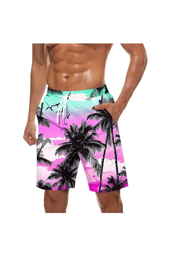 Beach Shorts for Men Hawaiian Swim Trunks Drawstring Elastic Waist Bathing Suit with Pockets Summer Swimwear