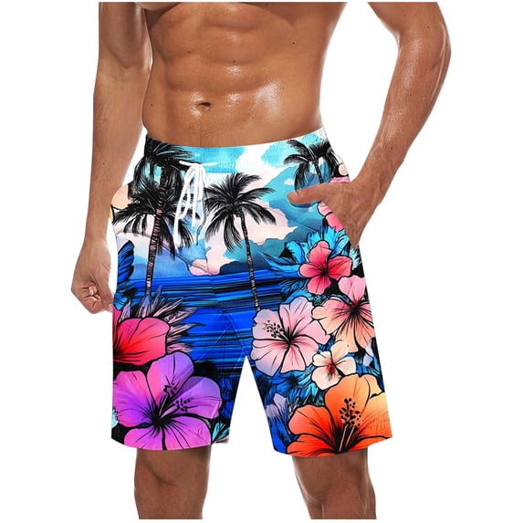 SELONE Beach Shorts for Men Hawaiian Swim Trunks Drawstring Elastic Waist Board Short with Pockets Vacation Swimwear L