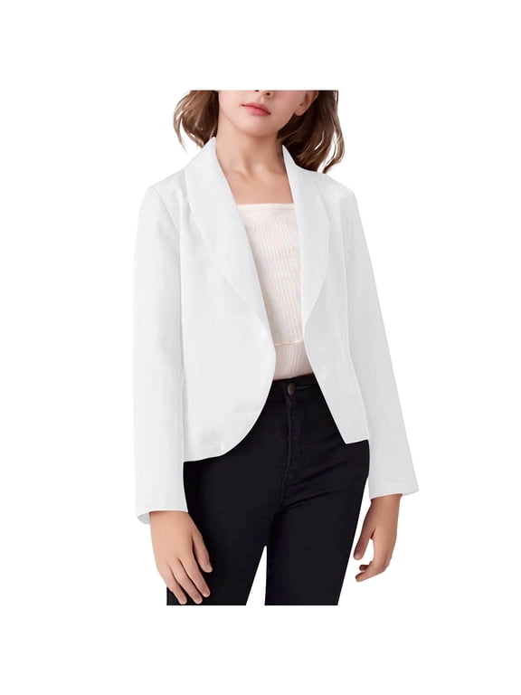 Black Blazer Girls Lapel Collar Back to School Uniform Short Preppy Classic Dresswear Big Kids Soild Party Coat