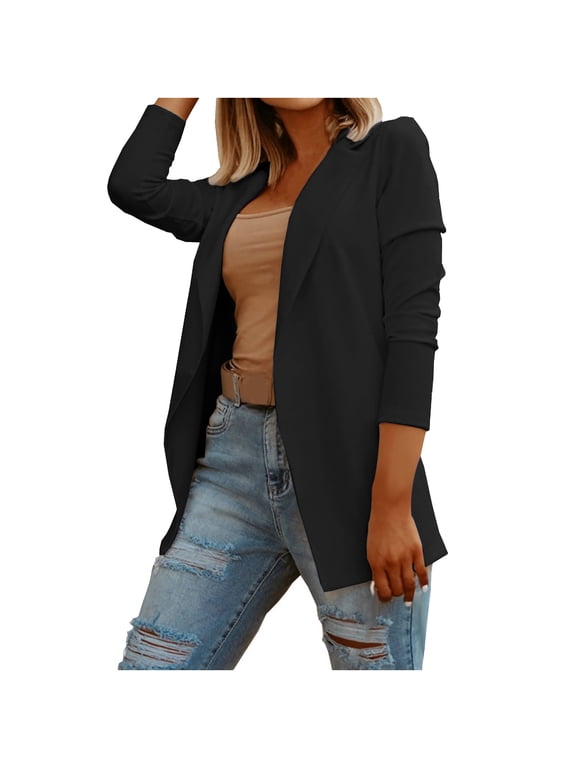 Black Blazer Women Work Suit Jacket Long Sleeve Open Front Lightweight Blazers Lapel Business Outerwear XL