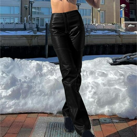 SELONE Black Leather Pants for Women High Waist Trousers with Pockets Leather Faux Full Length Lounge Pants Casual Long Trendy Pants Pull on Solid Straight Leg Lightweight Comfy XL Summer Clothes