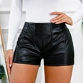 thumbnail image 1 of SELONE Black Leather Shorts Women High Waist Faux Leather Lounge Trousers Short Length Slim Casual Pants Black 2XL, 1 of 8
