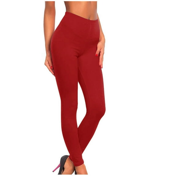 SELONE Black Leggings Women No See Through Plus Size Mid Rise Stretch Polyester Lounge Trousers Ankle Length Slim Casual Pants Red 3XL