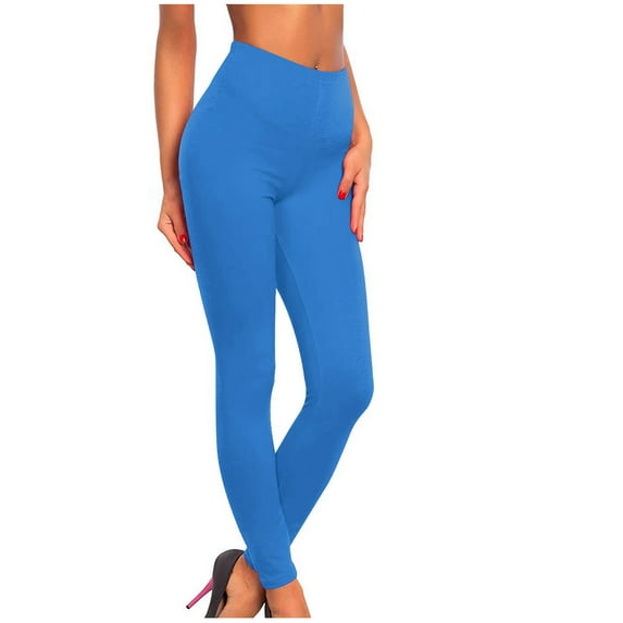 SELONE Black Leggings for Women Size Large Plus Size Mid Rise Stretch Polyester Fashion Clothes Ankle Length Slim Athletic Pants Blue M