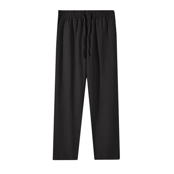 SELONE Black Long Lightweight Pants Womens Mid Waist Plus Size Lounge Pants Cotton Linen Cropped Trouser Pants Loose Casual Beach Pants Pull on Solid Straight Leg Comfy L Breathable Summer Clothes