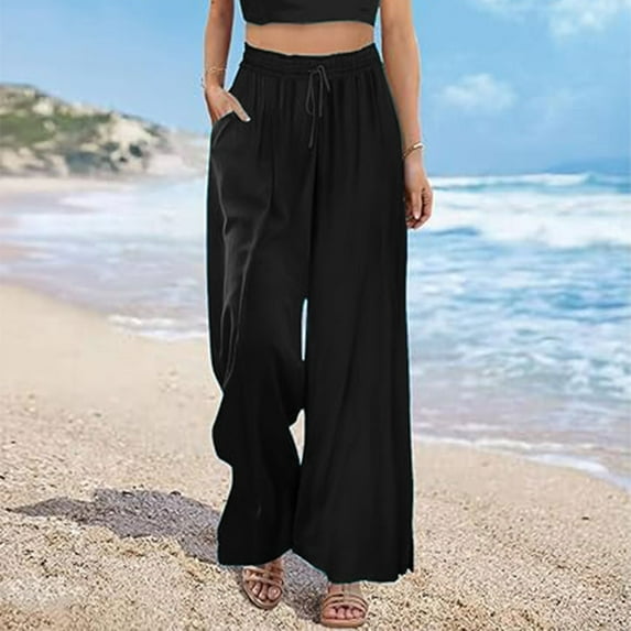 SELONE Black Palazzo Pants for Women's Palazzo Plus Size Workout Pants with Pockets Wide Leg Full Length Loose Casual Long Workout Pants for Work out Solid Yoga L Tall Breathable Gym Clothes