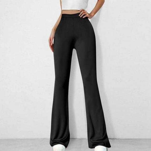 SELONE Black Plus Size Flared Leggings Women Workout Pants with Pockets Elastic Waist Full Length Curvy Casual Long Bootcut Workout Pants for Work out Solid Yoga Lightweight S Breathable Gym Clothes