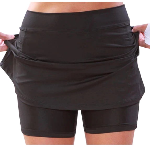 SELONE Black Skorts for Women Dressy Casual Mid Waist Plus Size Workout Pants Elastic Waist Shorts Workout Pants for Work out Pull on Solid Yoga Short Length Lightweight S Breathable Gym Clothes