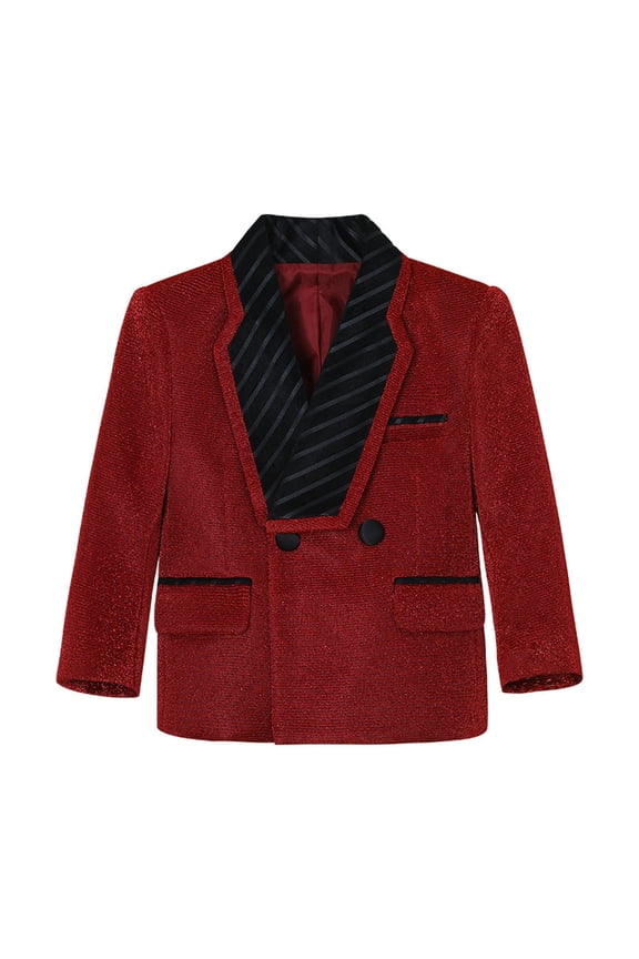 Black Suit Jacket for Boy Party Performance Coat Sequins Lapel Collar Back to School Uniform Preppy Dresswear