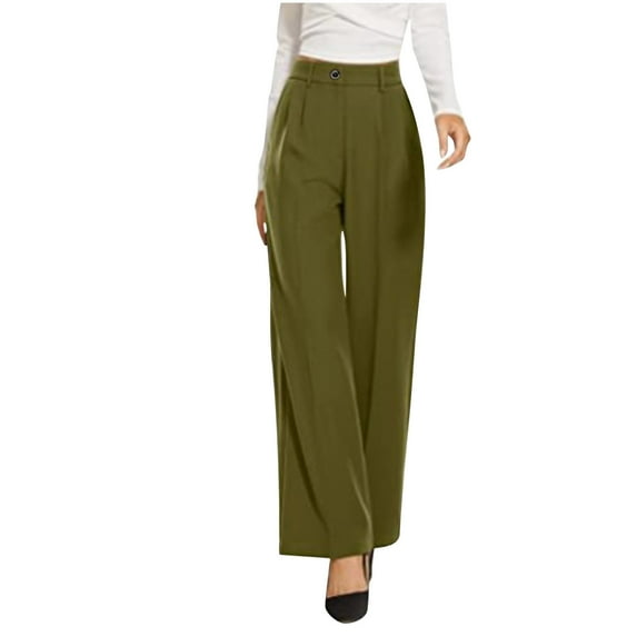 SELONE Black Wide Leg Pants for Women High Waist Polyester Go Out Pants Ankle Length Baggy Go Out Pants Army Green XS