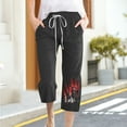 thumbnail image 1 of SELONE Black Womens Capri Pants with Pockets Work Mid Waist Plus Size Lounge Pants Elastic Waist Trouser Loose Casual Beach Pants Drawstring Flowers Straight Lightweight M Breathable Summer Clothes, 1 of 4