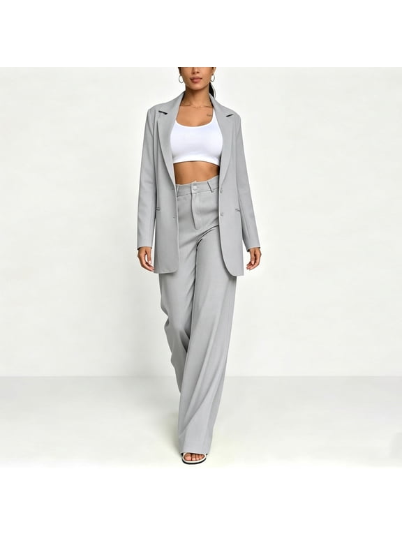 Blazer Sets for Women 2 Piece Long Pants Plus Size Cardigan High Waist Suit Pants Travel Casual Clothes