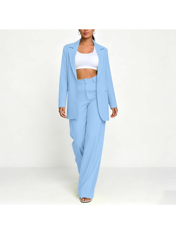 Blazer Sets for Women 2 Piece Long Pants Plus Size Cardigan High Waist Suit Pants Travel Casual Clothes