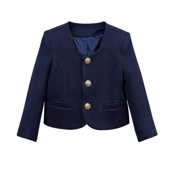 SELONE Blazer for Kids Girls Crew Neck Back to School Uniform Plaid Preppy Classic Dresswear Soild Party Coat