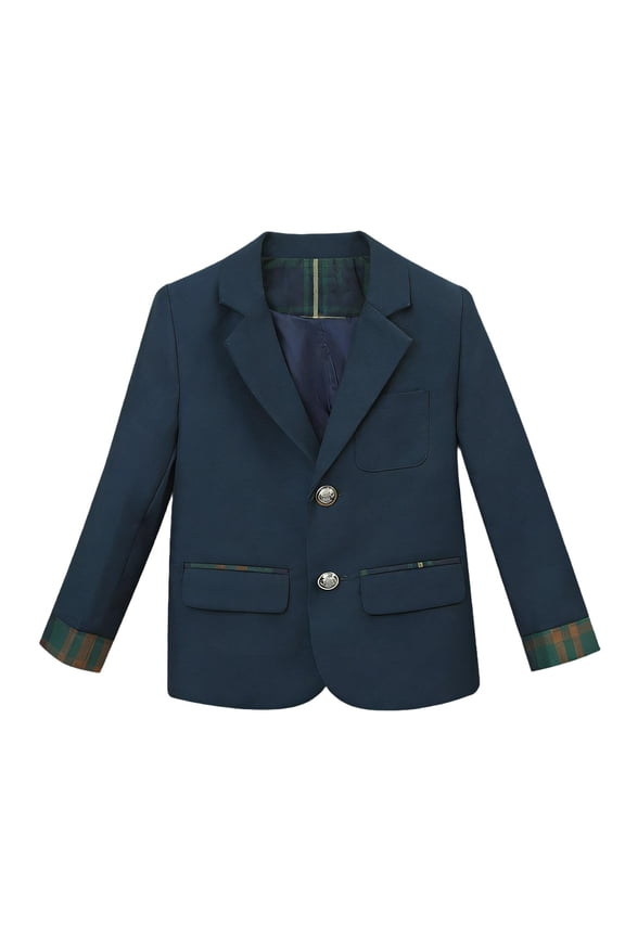 Blazer for Kids Lapel Collar Back to School Uniform Plaid Preppy Classic Dresswear Soild Performance Coat