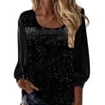 thumbnail image 1 of SELONE Blouses for Women Long Sleeve Sequins Loose Shirt Crewneck Formal Pullover Outfits Fall Winter Black XL, 1 of 5