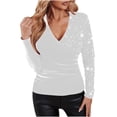 thumbnail image 1 of SELONE Blouses for Women Long Sleeve Sequins Velvet Tops V Neck Formal Pullover Soild Outfits Fall Winter White M, 1 of 8