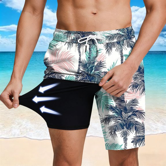 SELONE Board Shorts Men Compression Liner Beach Shorts Hawaiian Surf Swim Trunks Vacation Pool Party Bathing Suit