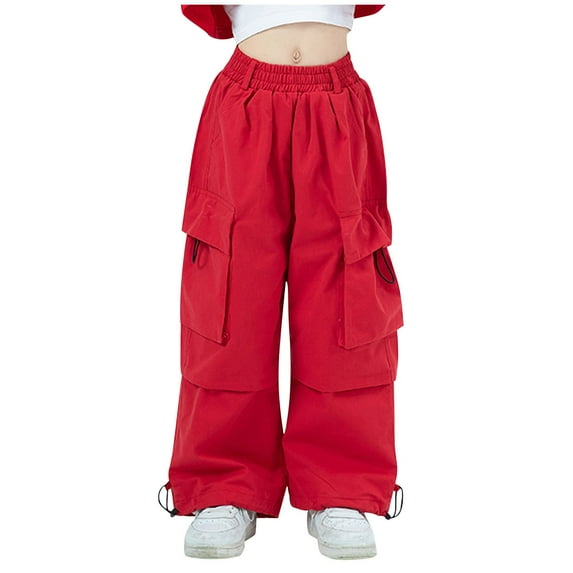 SELONE Boy Girls School Uniform Pants Big Kids Cotton Wide Leg Cargo Soild Elastic Waist Trousers Spring Outfits