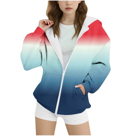 SELONE Boys Hooded Jackets with Pockets Hooded Fleece Lightweight Zipper Gradient Long Sleeve Fall Winter Outwear Sky Blue 6-7Years