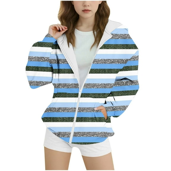 SELONE Boys Hooded Jackets with Pockets Hooded Fleece Lightweight Zipper Striped Long Sleeve Fall Winter Outwear Blue 10-11Years