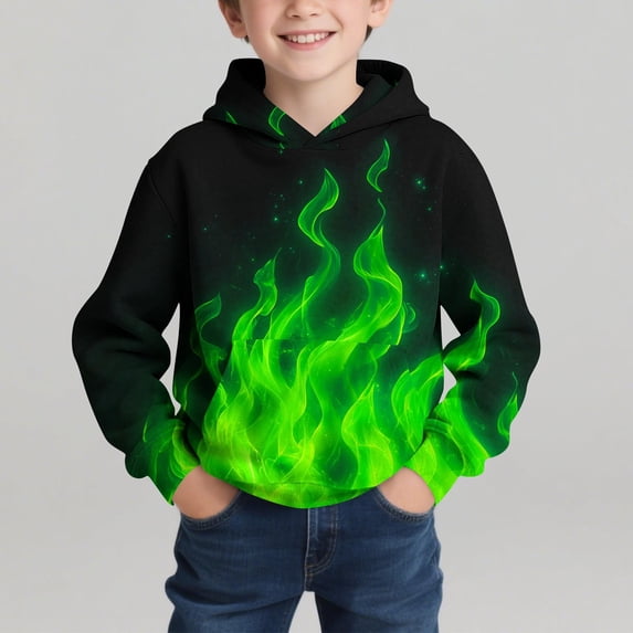 SELONE Boys Hoodie Sweatshirt Long Sleeve Fleece Shirts Ribbed Hem Flame Print Top Fall Winter Fashion Streetwear 4-14Y