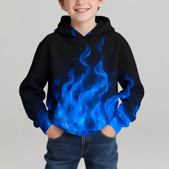 SELONE Boys Hoodie Sweatshirt Long Sleeve Fleece Shirts Ribbed Hem Flame Print Top Fall Winter Fashion Streetwear 4-14Y