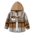 thumbnail image 1 of SELONE Boys Plaid Shacket with Pockets Hooded Jackets Button Plaid Long Sleeve Cute Clothes Brown 3-6 Months, 1 of 7
