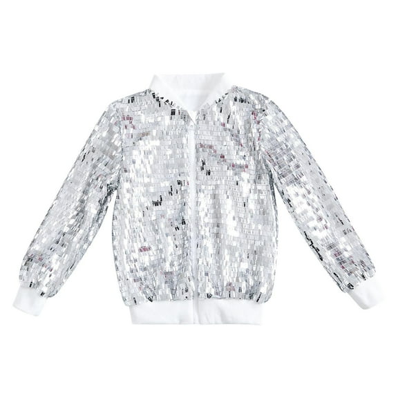 SELONE Boys Red Sequin Jacket Zipper Solid Long Sleeve Fall Winter Outwear Silver L