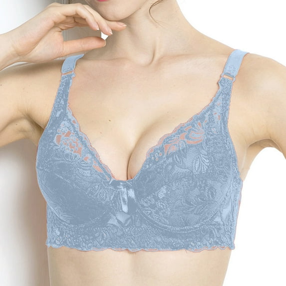 SELONE Bras for Women Push Up Plus Size Front Closure Clip Zip Front Snap Lace Yoga Bras Sports Front Hook Close Sagging Breasts for Full Figured Women Breathable Lightly Extra Elastic Trim Blue