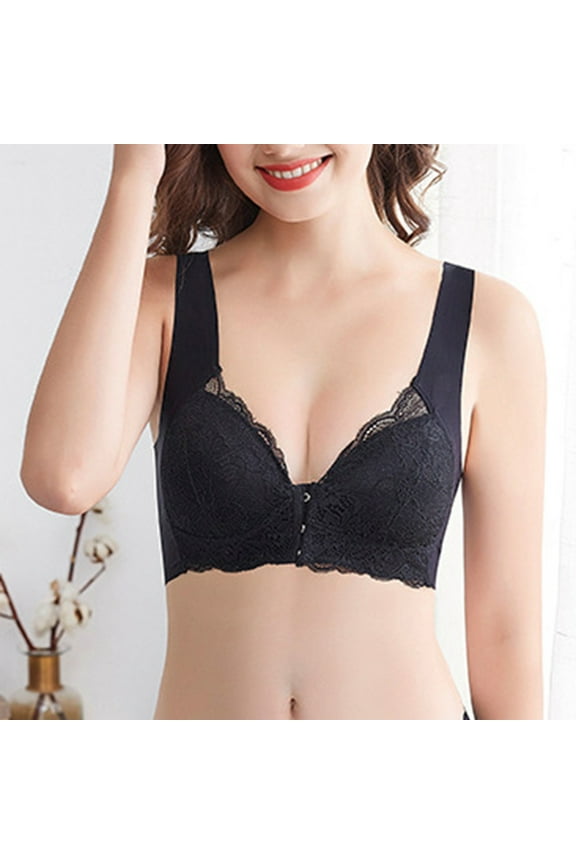 Bras for Women Push Up No Underwire Plus Size Front Closure Front Clip Zip Front Front Snap Lace Backless Wireless Front Hook Close for Backless Dresses Sagging Breasts Seamless Lightly Black L