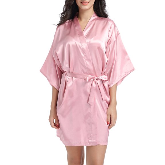 SELONE Bridesmaid Robes for Wedding Day Pink Short Length Lightweight Solid 3/4 Sleeve Pajamas S