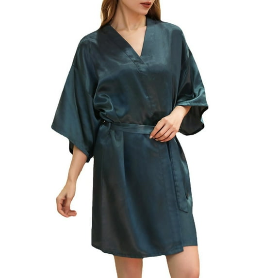 SELONE Bridesmaid Robes for Wedding Party Green Short Length Lightweight Solid 3/4 Sleeve Pajamas XL