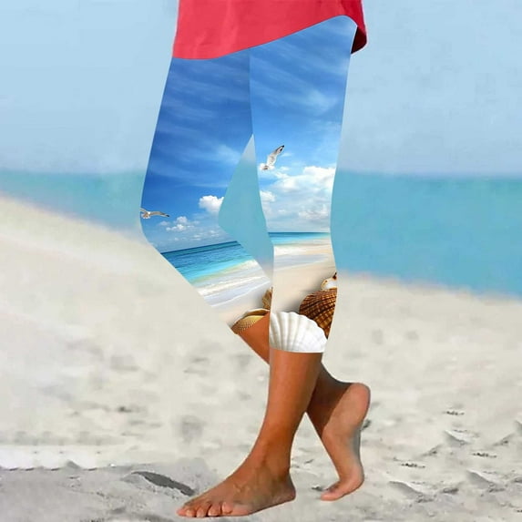 SELONE Capri Leggings for Women Plus Size High Waist Gym Leggings Summer Pants Curvy Slim Casual Vacation Pants Pull on Soft Yoga Lightweight Comfy Multicolor M Cute Breathable Beach Pants