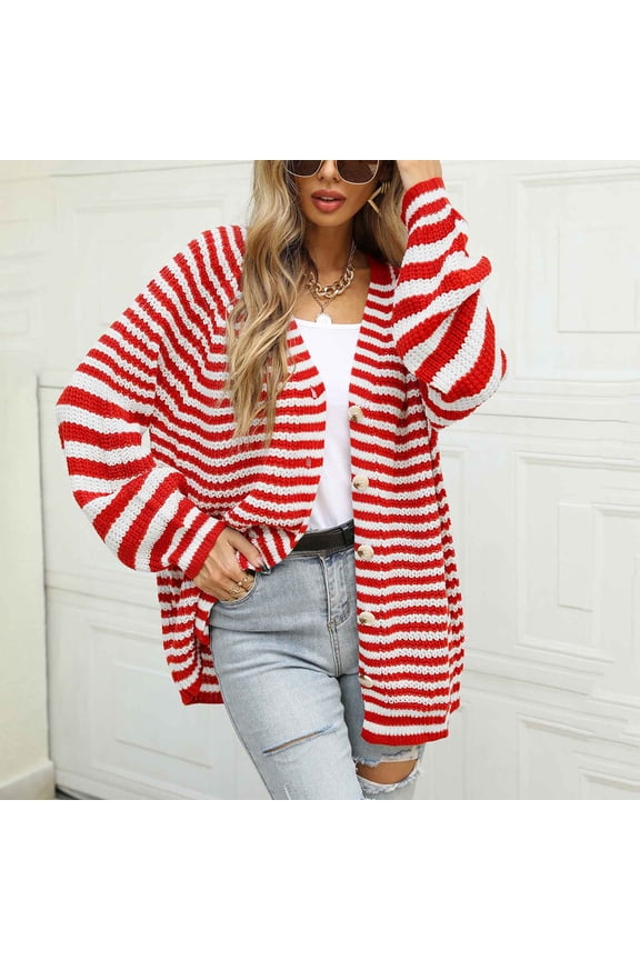 Cardigan Sweaters for Women Long Sleeve Jackets Collarless Mid-Length Coat Loose Fashionable Outerwear Winter Overcoat Outwear Coat Clothes for Women Outfits Tops Red XS