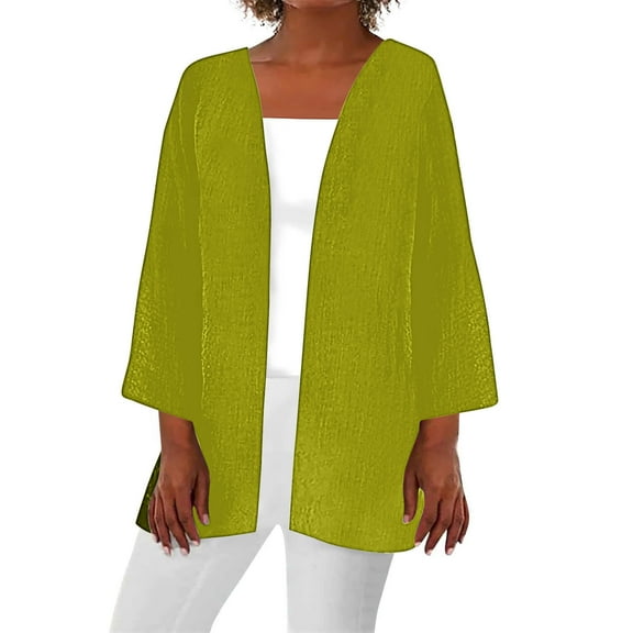 SELONE Cardigan Sweaters for Women 3/4 Sleeve Regular Open Front Cardigans Without Hoodie Solid Lightweight Beach Vacation Wear Green XL