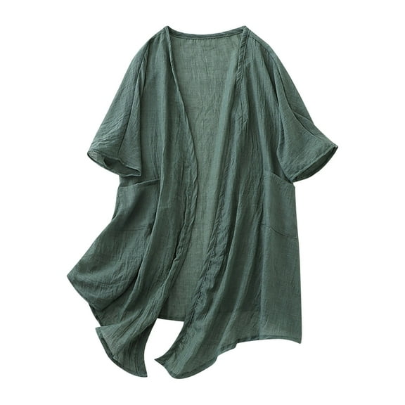 SELONE Cardigan Sweaters for Women Short Sleeve Regular Open Front Cardigans Without Hoodie Solid Lightweight Beach Vacation Wear Green 2XL