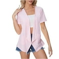 thumbnail image 1 of SELONE Cardigans for Women Short Sleeve Regular with Pockets Open Front Cardigans Without Hoodie Solid Lightweight Beach Vacation Wear Pink L, 1 of 8