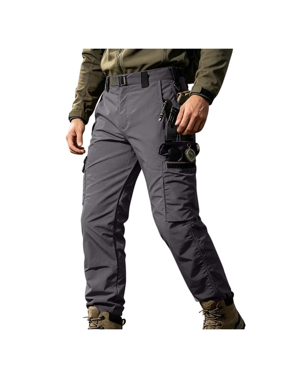 Cargo Pants Men Waterproof Hiking Joggers with Mult Pockets Windproof Trousers Outdoor Winter Hiking Pants Gray