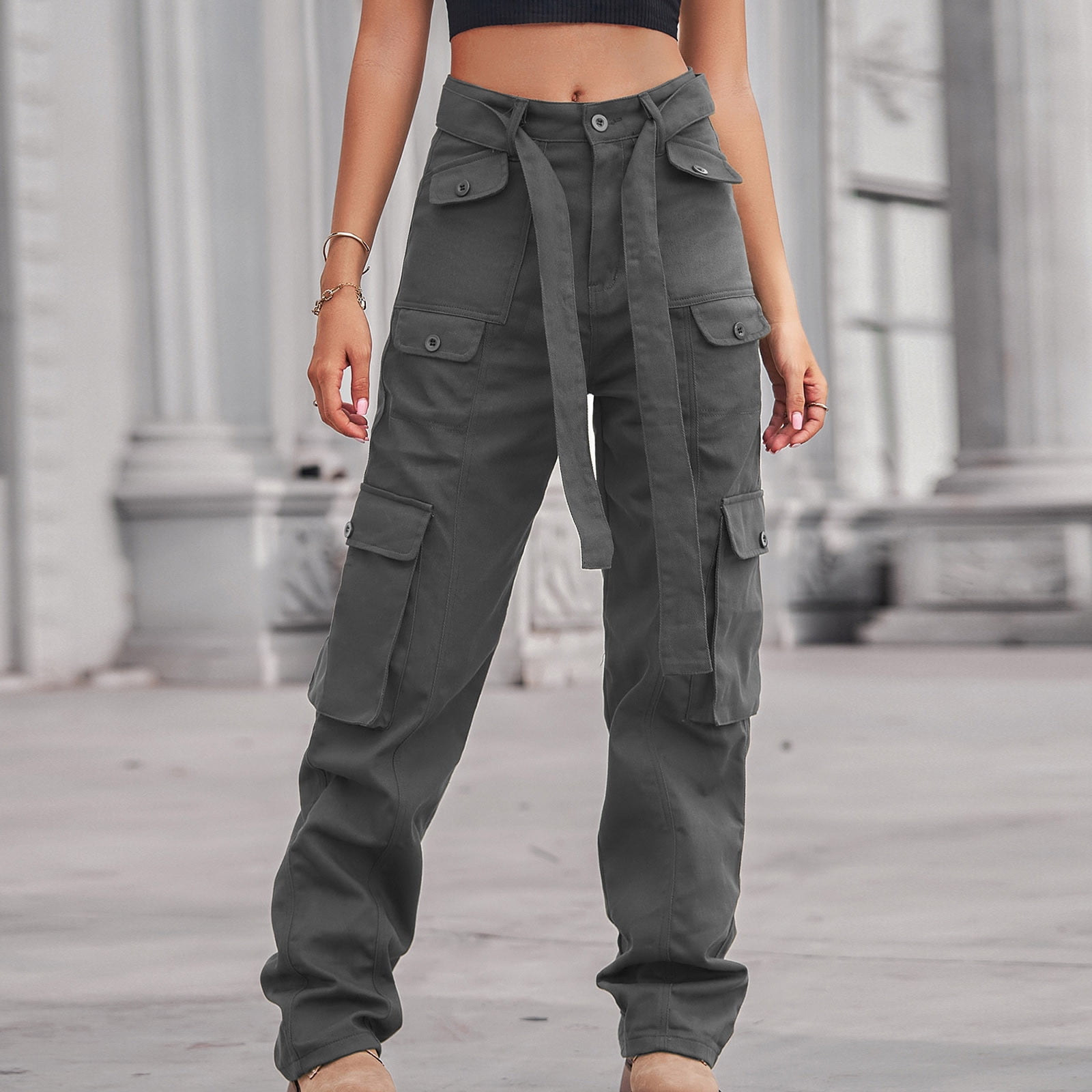 SELONE Cargo Pants Women With Pockets Denim Casual Long Pant Straight Leg  Solid Pants Hippie Punk Trousers Jogger Loose Overalls s for Everyday Wear  Running Errands Going to Work Casual Event Black