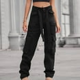 thumbnail image 1 of SELONE Cargo Pants Women With Pockets Denim Casual Long Pant Straight Leg Solid Pants Hippie Punk Trousers Jogger Loose Overalls s for Everyday Wear Running Errands Going to Work Casual Event Black S, 1 of 7
