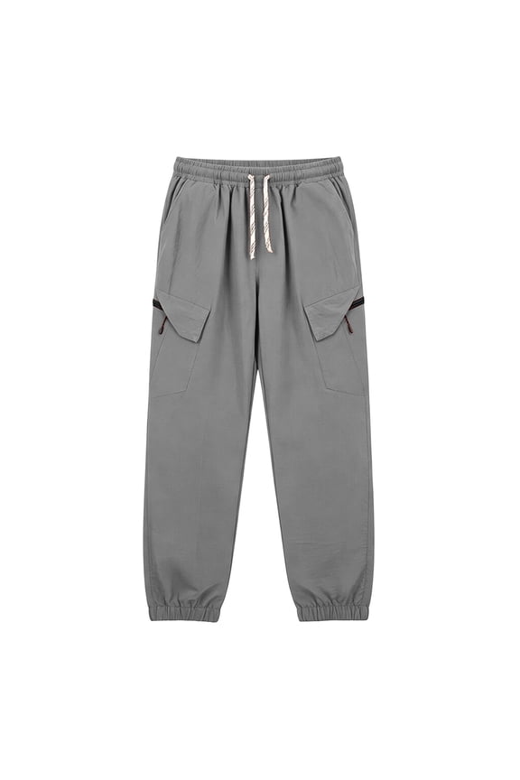 Cargo Pants for Men Waterproof Elastic Waist Trousers with Pockets Drawstring Windproof Pants Lightweight Clothes