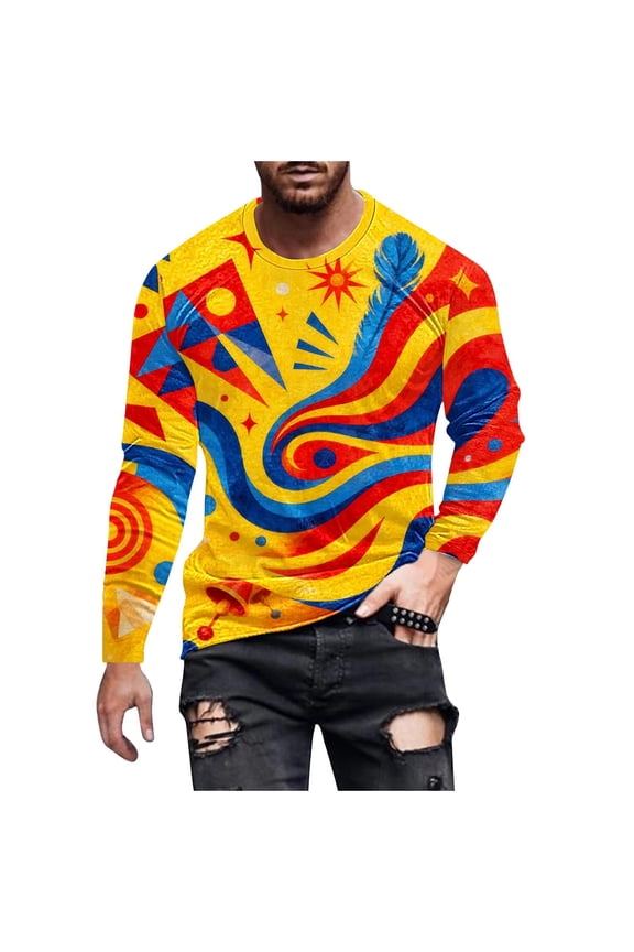 Carnival Mens Tops Long Sleeve Clown Tuesday Tee Pullover Festive Outfit Loose Crewneck Clothes