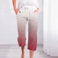 thumbnail image 1 of SELONE Casual Capri Pants for Women Mid Waist Plus Size Lounge Pants Trouser Pants Loose Beach Pants Drawstring Gradient Print Straight Leg Lightweight Comfortable Red 2XL Breathable Summer Clothes, 1 of 5