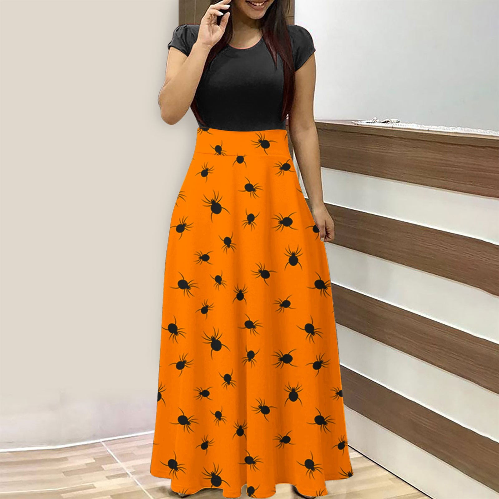 SELONE Casual Halloween Dresses for Women Short Sleeve Dresses Crew